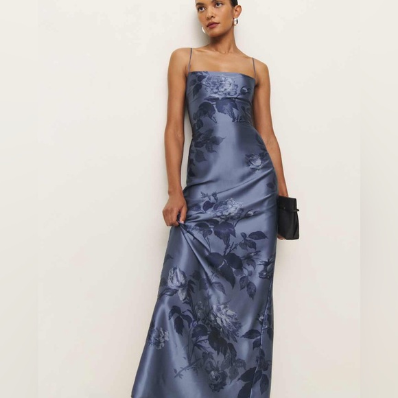 Reformation Frankie Silk Dress Trieste Border Brand New - Picture 3 of 10